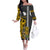 Hawaii Lanai Island Off The Shoulder Long Sleeve Dress Hawaiian Warrior and Kakau Symbols Abstract Tattoo LT03 Women Yellow - Polynesian Pride