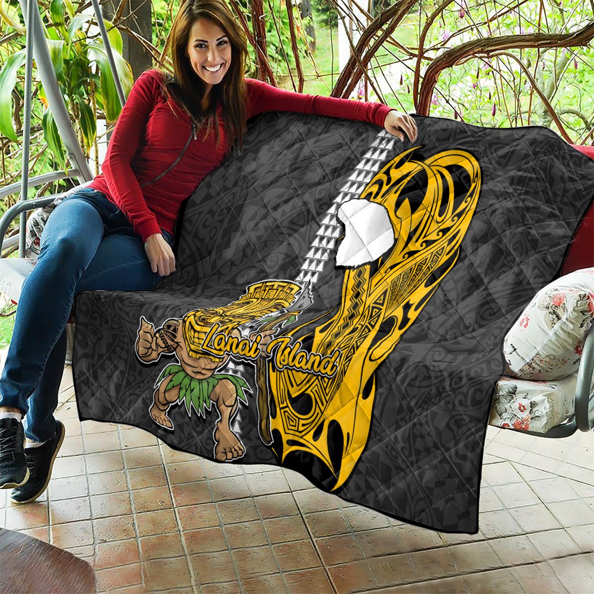 Hawaii Lanai Island Quilt Hawaiian Warrior and Kakau Symbols Abstract Tattoo LT03 - Polynesian Pride