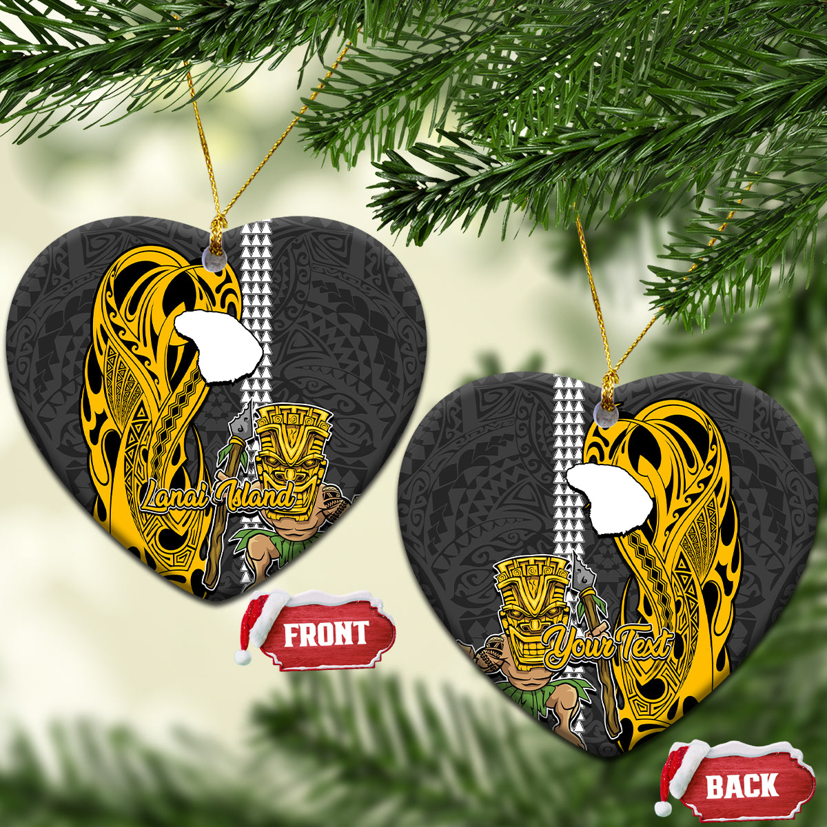 Custom Hawaii Lanai Island Ceramic Ornament Hawaiian Warrior and Kakau Symbols Abstract Tattoo LT03 - Polynesian Pride