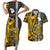 Custom Hawaii Lanai Island Couples Matching Short Sleeve Bodycon Dress and Hawaiian Shirt Hawaiian Warrior and Kakau Symbols Abstract Tattoo LT03 Yellow - Polynesian Pride