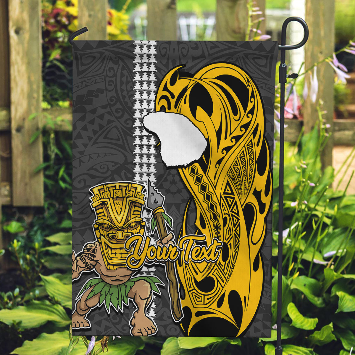 Custom Hawaii Lanai Island Garden Flag Hawaiian Warrior and Kakau Symbols Abstract Tattoo LT03 Garden Flag Yellow - Polynesian Pride