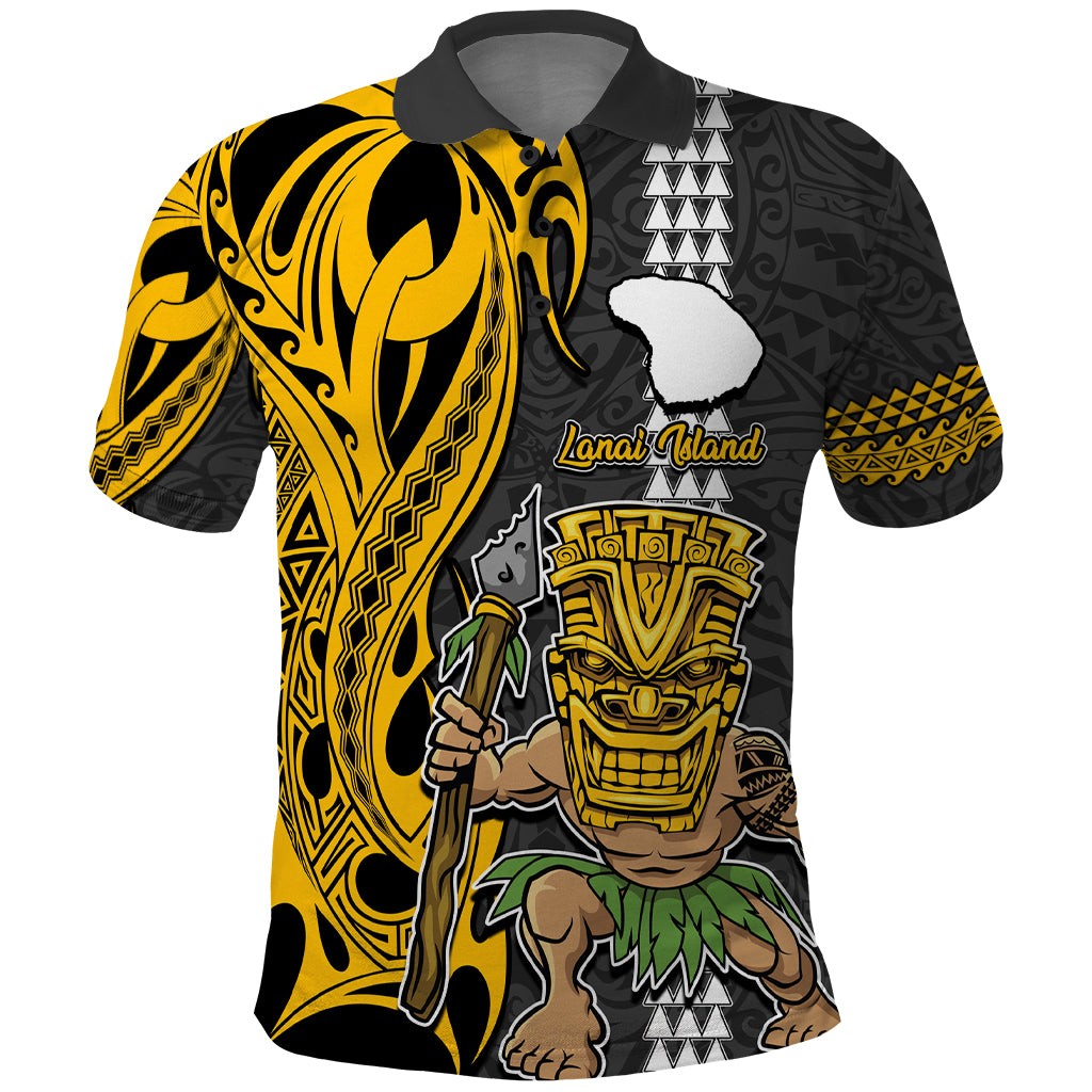 Custom Hawaii Lanai Island Polo Shirt Hawaiian Warrior and Kakau Symbols Abstract Tattoo LT03 Yellow - Polynesian Pride