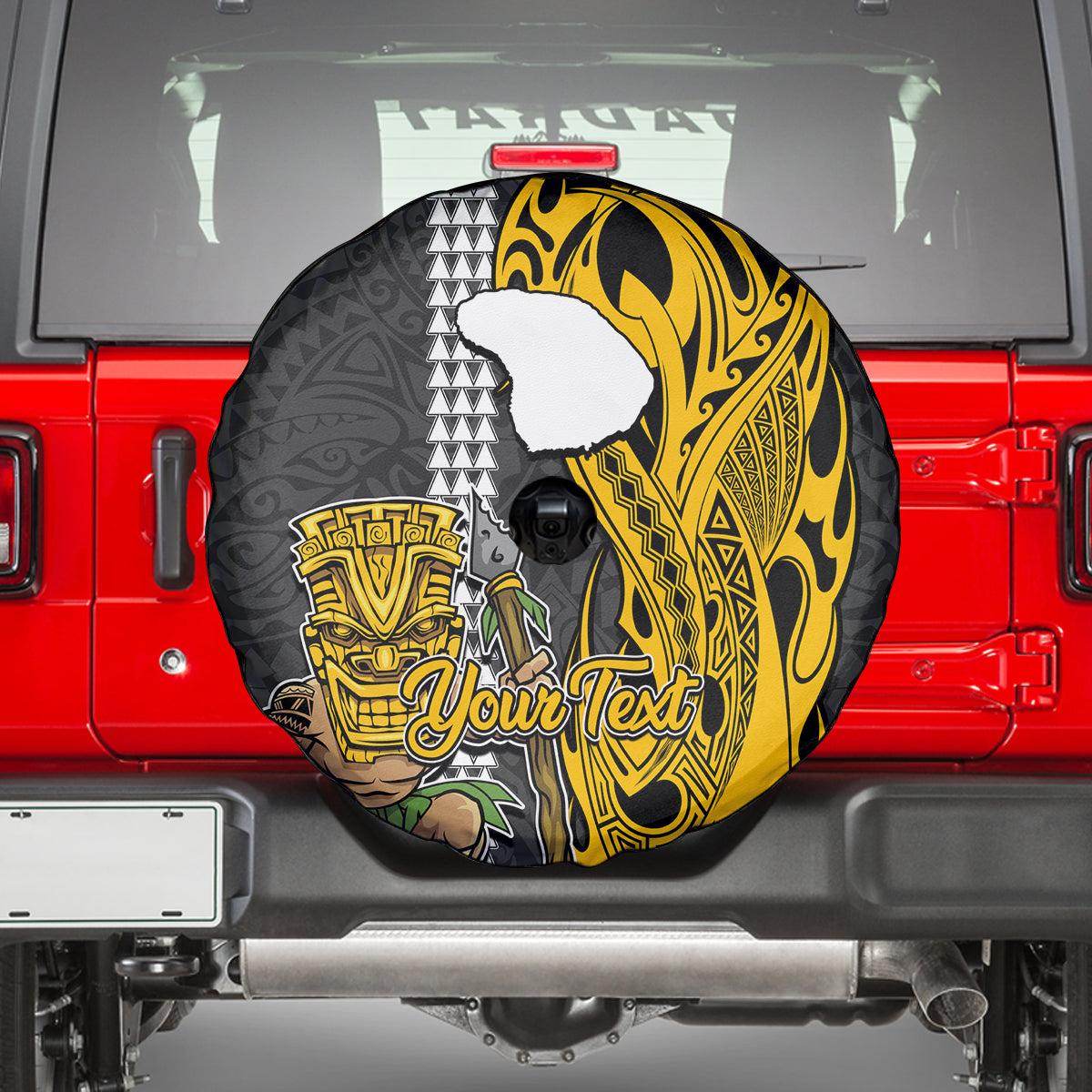 Custom Hawaii Lanai Island Spare Tire Cover Hawaiian Warrior and Kakau Symbols Abstract Tattoo LT03 - Polynesian Pride