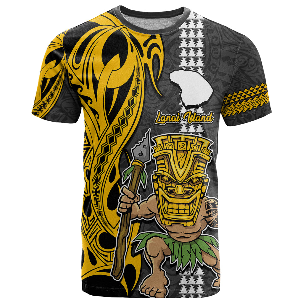 Custom Hawaii Lanai Island T Shirt Hawaiian Warrior and Kakau Symbols Abstract Tattoo LT03 Yellow - Polynesian Pride