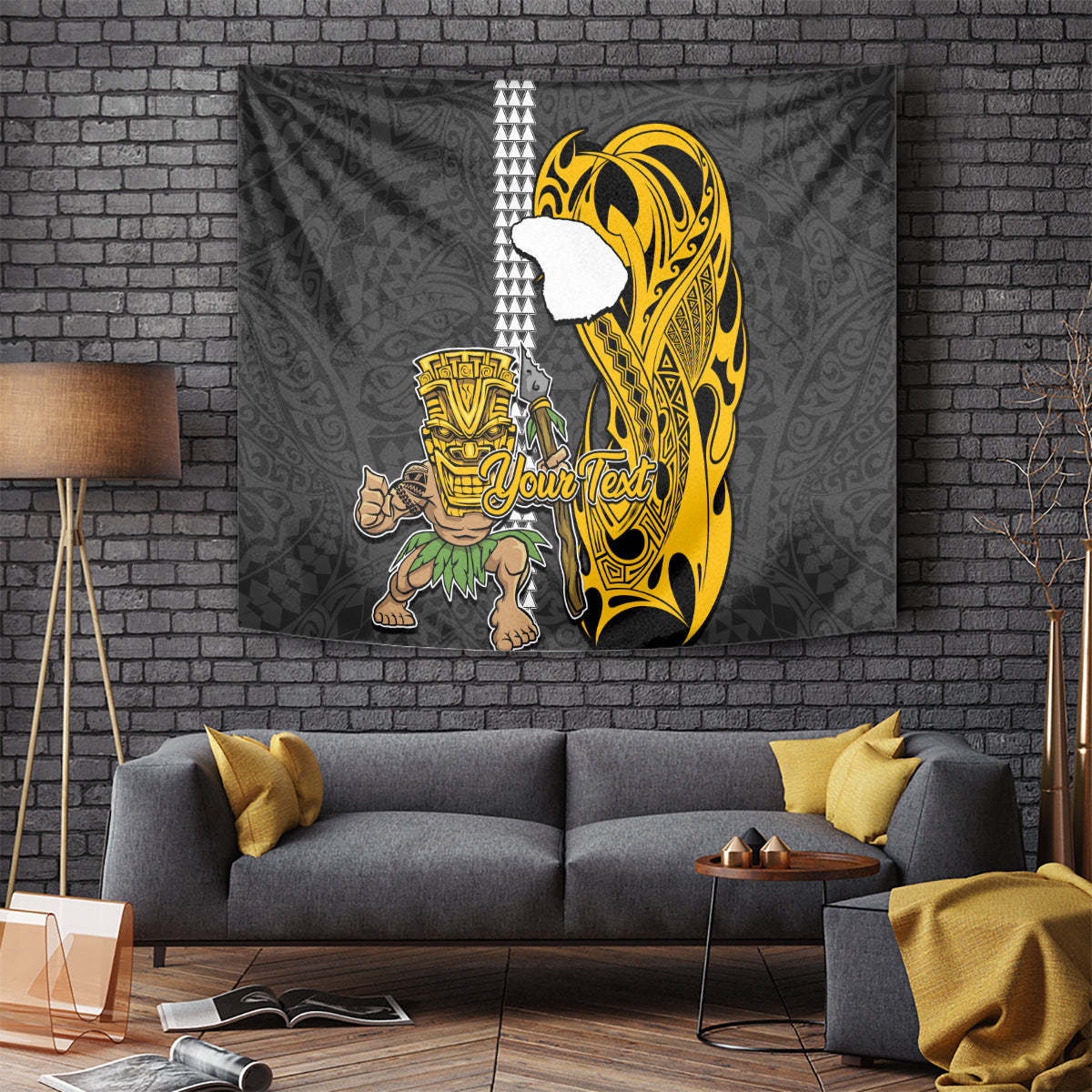 Custom Hawaii Lanai Island Tapestry Hawaiian Warrior and Kakau Symbols Abstract Tattoo LT03 Yellow - Polynesian Pride