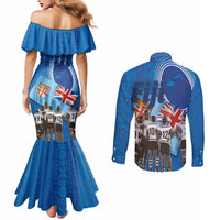 Fiji Rugby Sevens Couples Matching Mermaid Dress and Long Sleeve Button Shirt Commemorate Gold Medal - Rio de Janeiro 2016