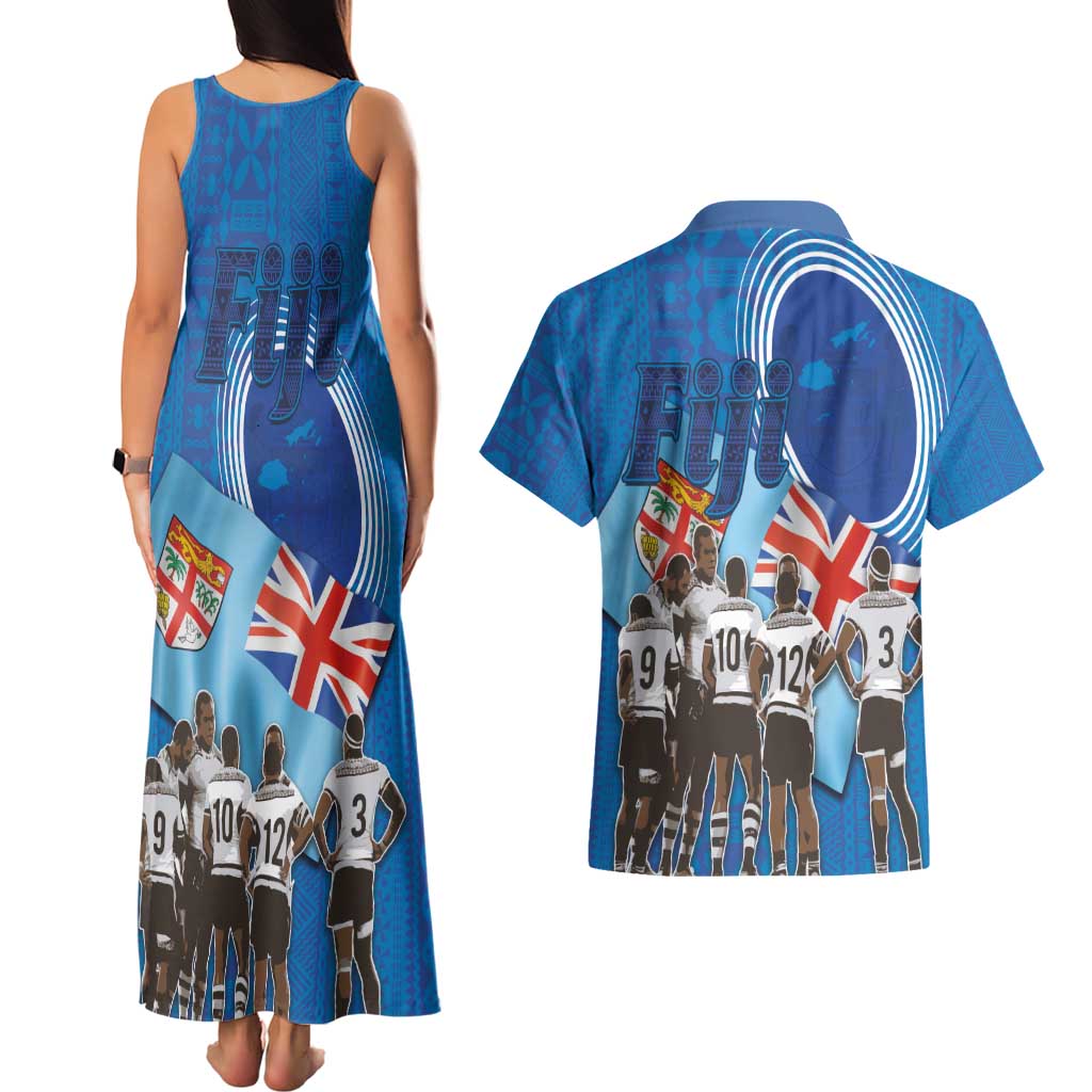 Fiji Rugby Sevens Couples Matching Tank Maxi Dress and Hawaiian Shirt Commemorate Gold Medal - Rio de Janeiro 2016