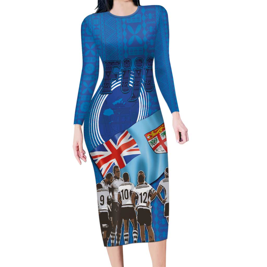 Fiji Rugby Sevens Long Sleeve Bodycon Dress Commemorate Gold Medal - Rio de Janeiro 2016