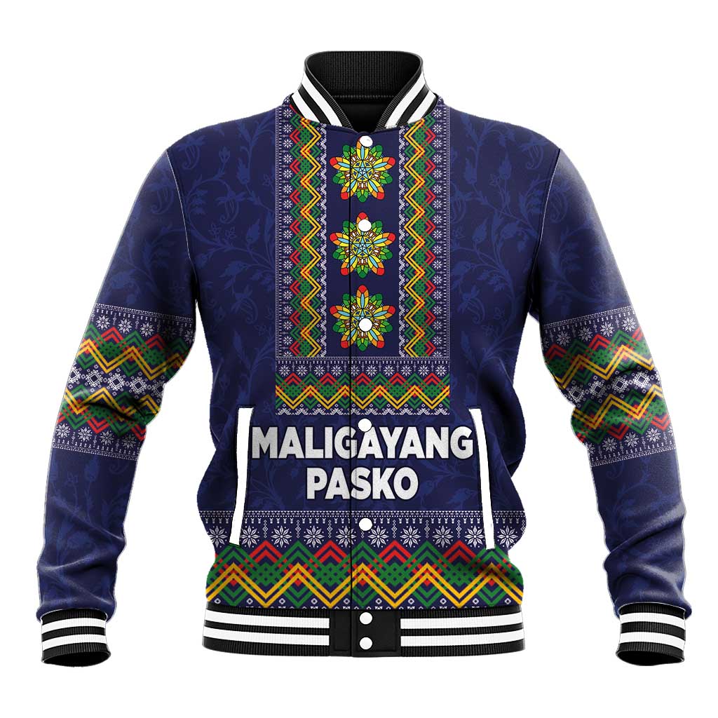 Philippines Merry Christmas Baseball Jacket Maligayang Pasko with Parol and Xmas Pattern Barong Style