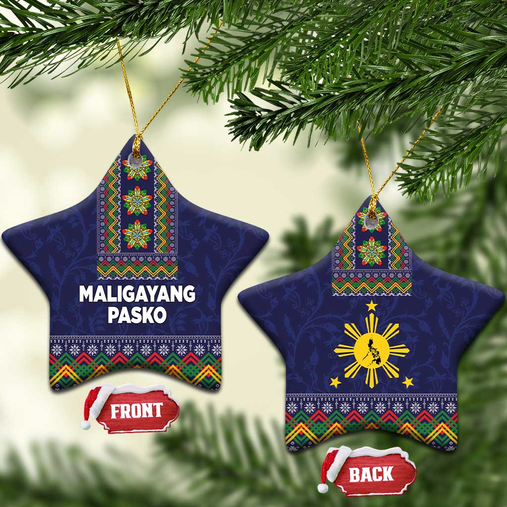Philippines Merry Christmas Ceramic Ornament Maligayang Pasko with Parol and Xmas Pattern Barong Style