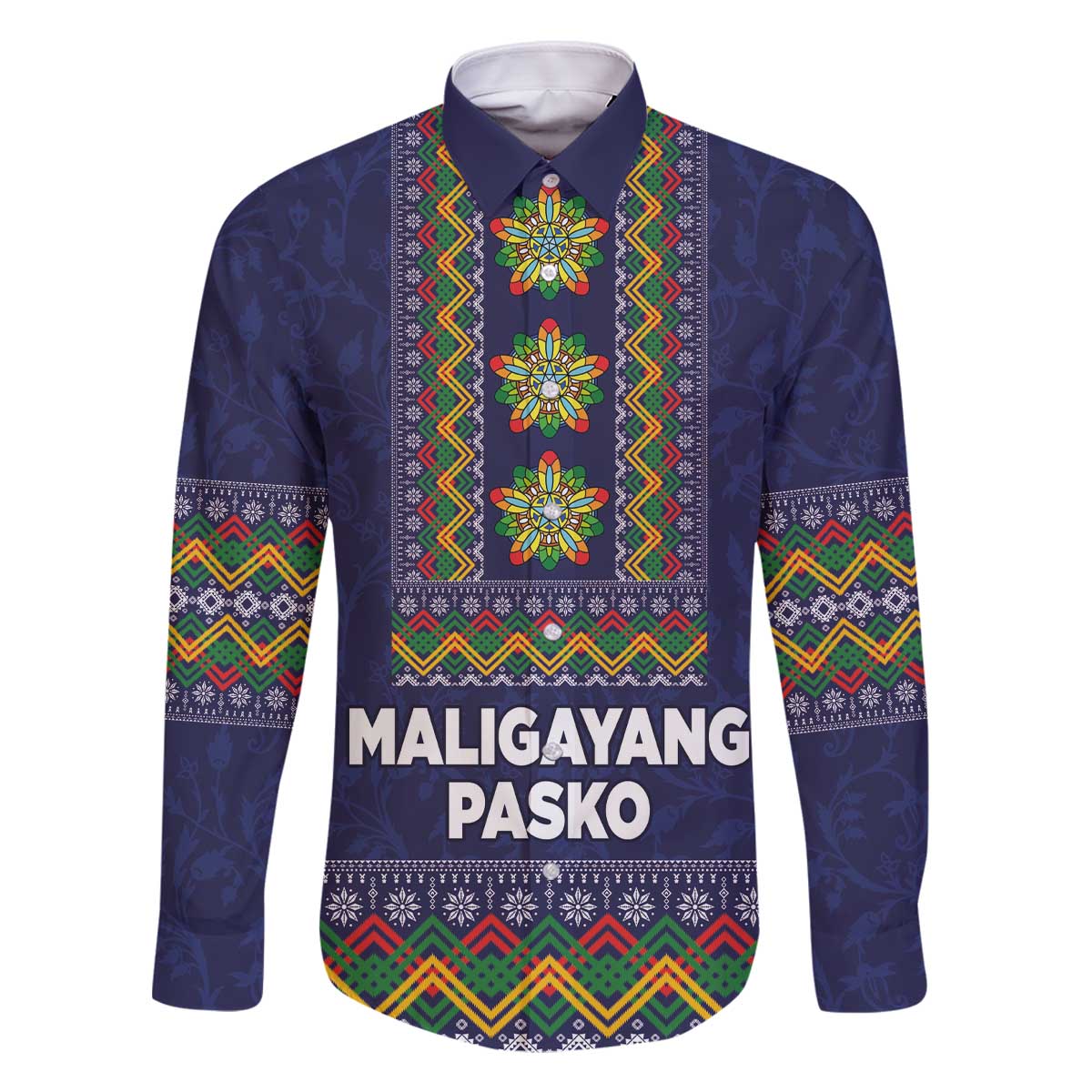 Philippines Merry Christmas Family Matching Off The Shoulder Long Sleeve Dress and Hawaiian Shirt Maligayang Pasko with Parol and Xmas Pattern Barong Style