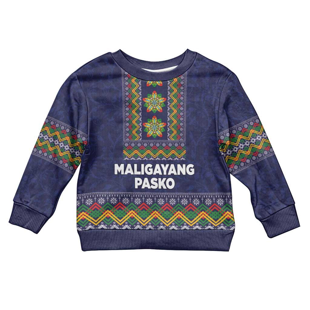 Philippines Merry Christmas Kid Ugly Christmas Sweater Maligayang Pasko with Parol and Xmas Pattern Barong Style