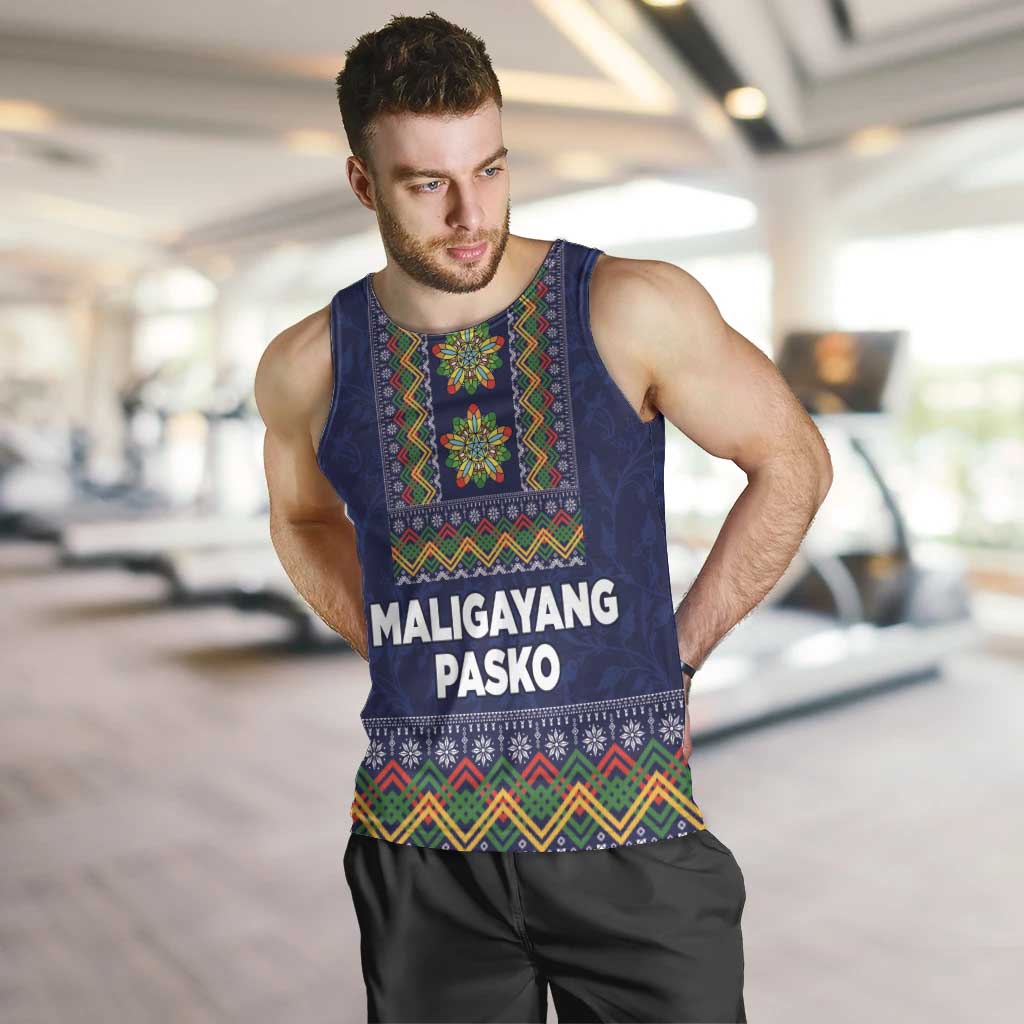 Philippines Merry Christmas Men Tank Top Maligayang Pasko with Parol and Xmas Pattern Barong Style