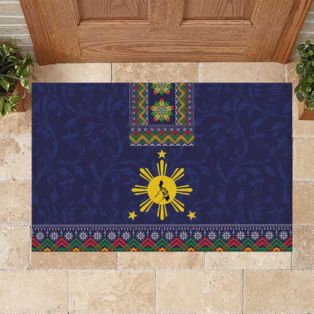 Philippines Merry Christmas Rubber Doormat Maligayang Pasko with Parol and Xmas Pattern Barong Style