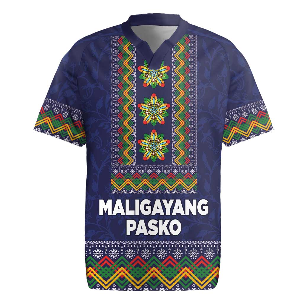 Philippines Merry Christmas Rugby Jersey Maligayang Pasko with Parol and Xmas Pattern Barong Style