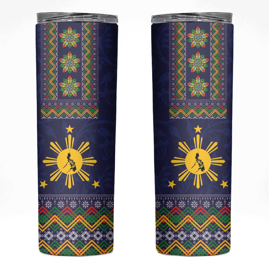 Philippines Merry Christmas Skinny Tumbler Maligayang Pasko with Parol and Xmas Pattern Barong Style