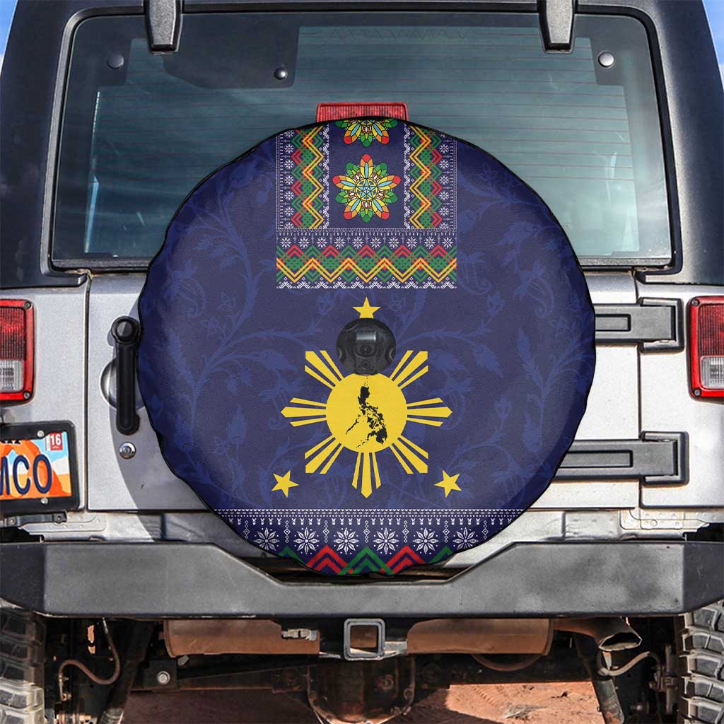 Philippines Merry Christmas Spare Tire Cover Maligayang Pasko with Parol and Xmas Pattern Barong Style