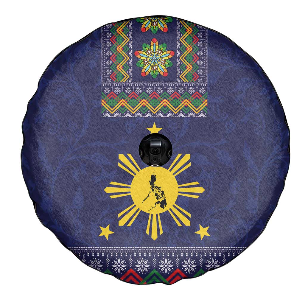 Philippines Merry Christmas Spare Tire Cover Maligayang Pasko with Parol and Xmas Pattern Barong Style