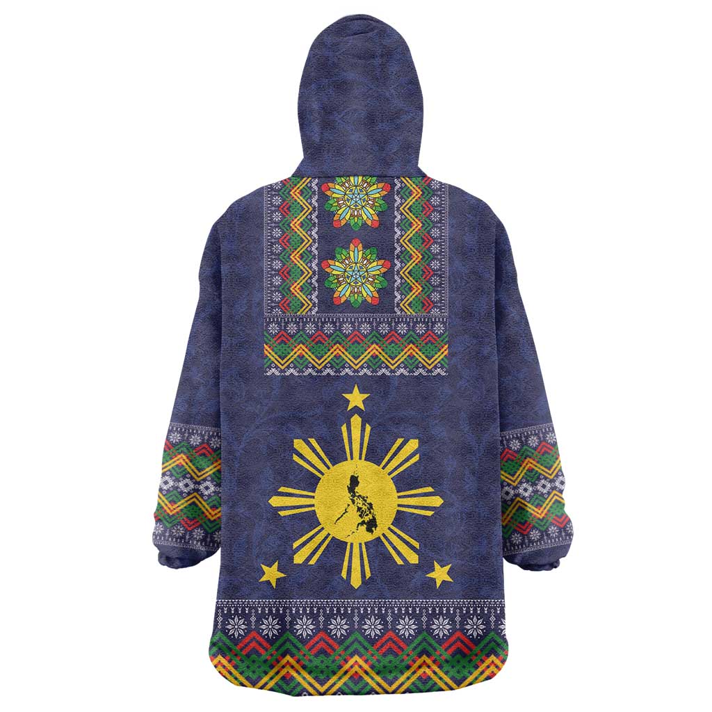 Philippines Merry Christmas Wearable Blanket Hoodie Maligayang Pasko with Parol and Xmas Pattern Barong Style