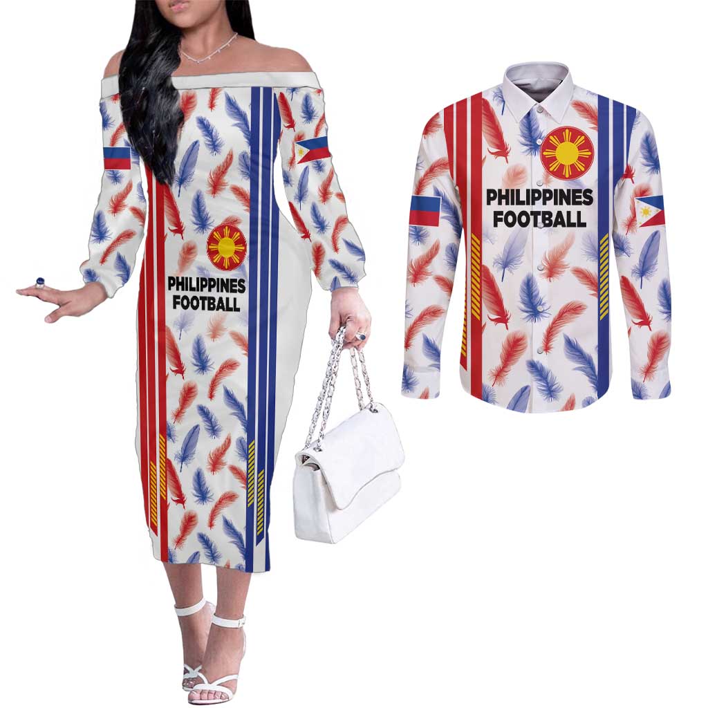 Custom Philippines Champions Football Jersey Couples Matching Off The Shoulder Long Sleeve Dress and Long Sleeve Button Shirt