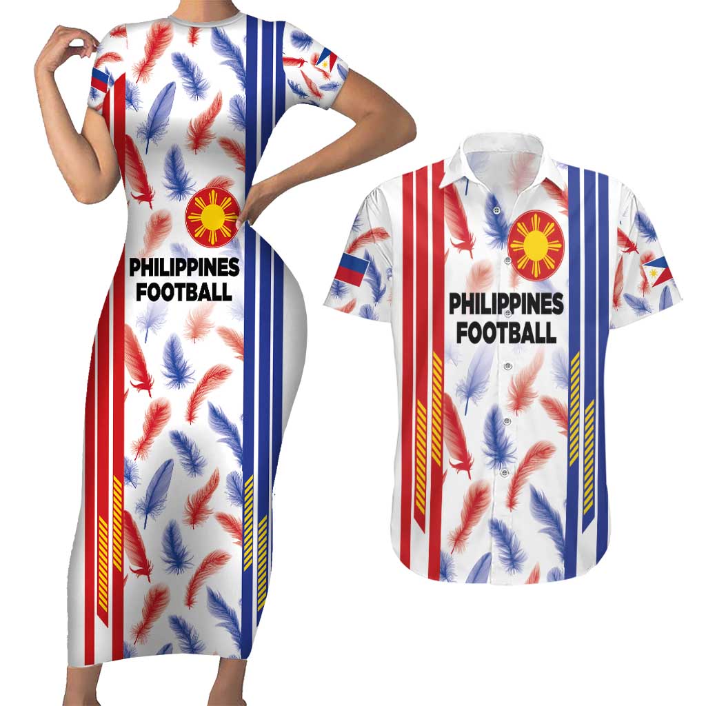 Custom Philippines Champions Football Jersey Couples Matching Short Sleeve Bodycon Dress and Hawaiian Shirt