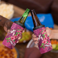 Hawaiian Turtle Love Couple 4 in 1 Can Cooler Tumbler Sweet Hibiscus and Kakau Pattern Rose Color