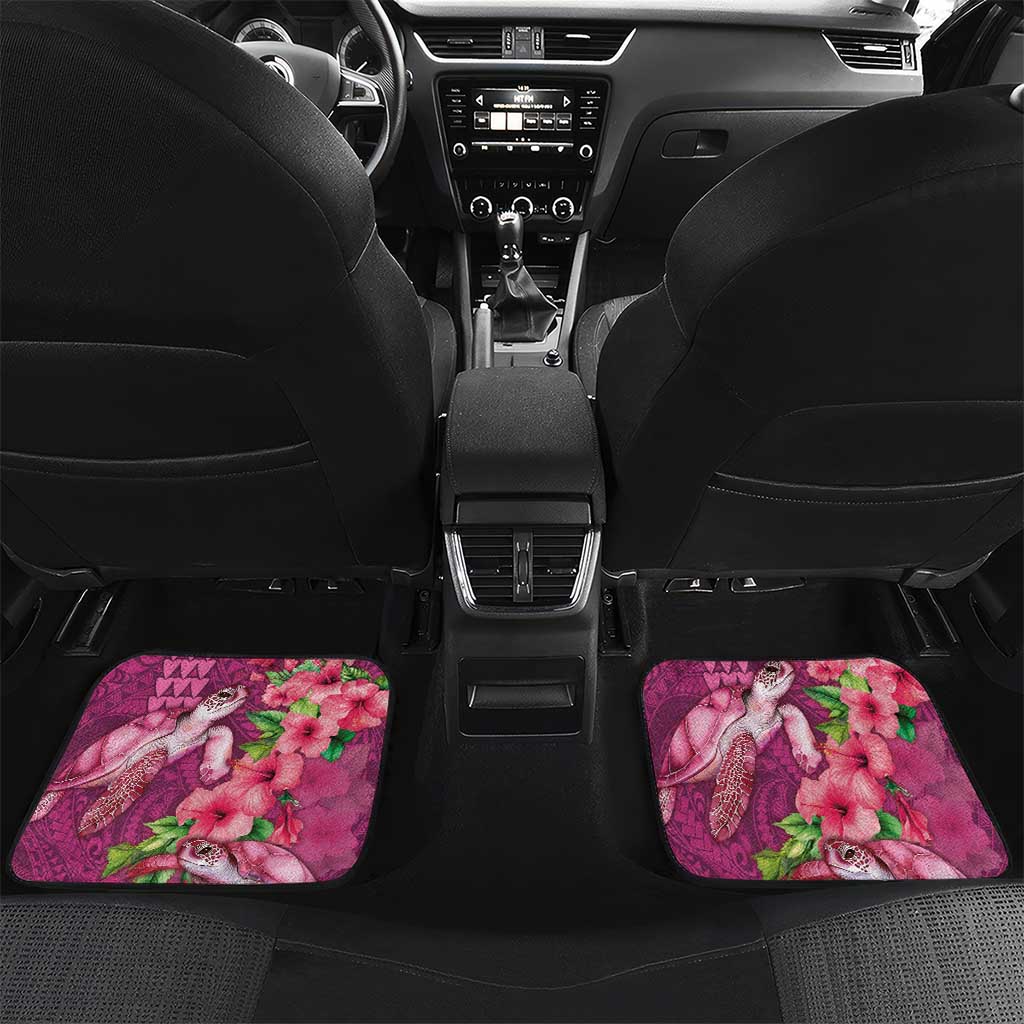Hawaiian Turtle Love Couple Car Mats - Sweet Hibiscus and Kakau Pattern Rose Color