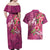 Hawaiian Turtle Love Couple Couples Matching Off Shoulder Maxi Dress and Hawaiian Shirt - Sweet Hibiscus and Kakau Pattern Rose Color