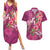 Hawaiian Turtle Love Couple Couples Matching Summer Maxi Dress and Hawaiian Shirt - Sweet Hibiscus and Kakau Pattern Rose Color