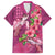 Hawaiian Turtle Love Couple Family Matching Off The Shoulder Long Sleeve Dress and Hawaiian Shirt - Sweet Hibiscus and Kakau Pattern Rose Color