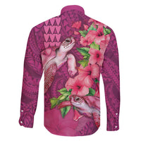 Hawaiian Turtle Love Couple Family Matching Off Shoulder Maxi Dress and Hawaiian Shirt - Sweet Hibiscus and Kakau Pattern Rose Color