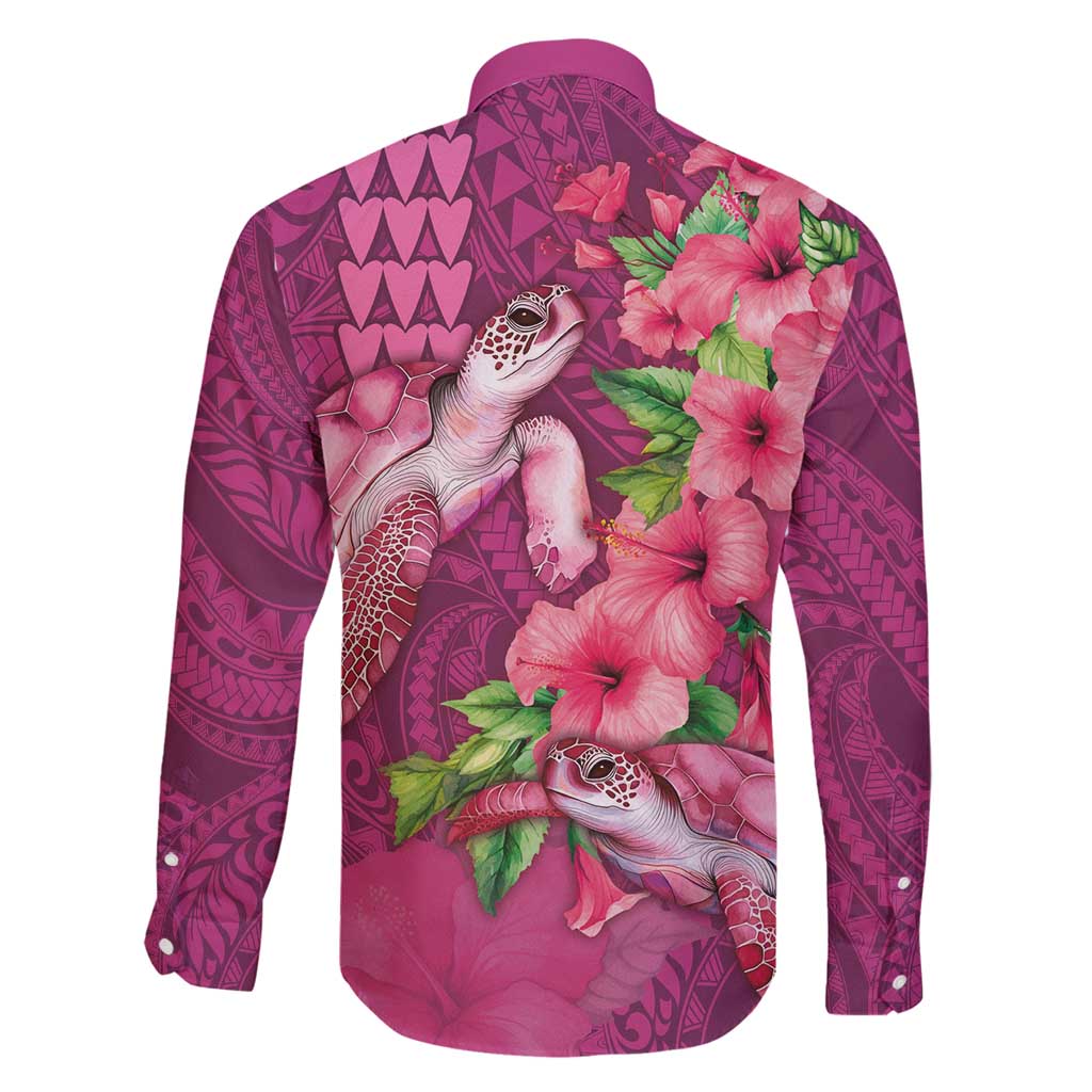 Hawaiian Turtle Love Couple Family Matching Off Shoulder Short Dress and Hawaiian Shirt - Sweet Hibiscus and Kakau Pattern Rose Color