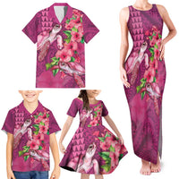 Hawaiian Turtle Love Couple Family Matching Tank Maxi Dress and Hawaiian Shirt - Sweet Hibiscus and Kakau Pattern Rose Color