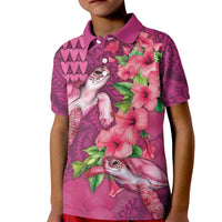 Hawaiian Turtle Love Couple Kid Polo Shirt - Sweet Hibiscus and Kakau Pattern Rose Color