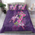 Hawaiian Turtle Love Couple Bedding Set - Sweet Hibiscus and Kakau Pattern Deep Purple Color