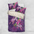 Hawaiian Turtle Love Couple Bedding Set - Sweet Hibiscus and Kakau Pattern Deep Purple Color