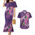 Hawaiian Turtle Love Couple Couples Matching Mermaid Dress and Hawaiian Shirt - Sweet Hibiscus and Kakau Pattern Deep Purple Color