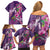 Hawaiian Turtle Love Couple Family Matching Off Shoulder Short Dress and Hawaiian Shirt - Sweet Hibiscus and Kakau Pattern Deep Purple Color