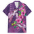 Hawaiian Turtle Love Couple Family Matching Off Shoulder Short Dress and Hawaiian Shirt - Sweet Hibiscus and Kakau Pattern Deep Purple Color