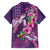 Hawaiian Turtle Love Couple Family Matching Off Shoulder Short Dress and Hawaiian Shirt - Sweet Hibiscus and Kakau Pattern Deep Purple Color