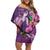 Hawaiian Turtle Love Couple Family Matching Off Shoulder Short Dress and Hawaiian Shirt - Sweet Hibiscus and Kakau Pattern Deep Purple Color