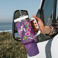 Hawaiian Turtle Love Couple Tumbler With Handle Sweet Hibiscus and Kakau Pattern Deep Purple Color