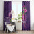 Hawaiian Turtle Love Couple Window Curtain - Sweet Hibiscus and Kakau Pattern Deep Purple Color