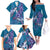 Hawaiian Turtle Love Couple Family Matching Off The Shoulder Long Sleeve Dress and Hawaiian Shirt - Sweet Hibiscus and Kakau Pattern Sapphire Color