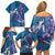 Hawaiian Turtle Love Couple Family Matching Off Shoulder Short Dress and Hawaiian Shirt - Sweet Hibiscus and Kakau Pattern Sapphire Color