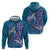 Hawaiian Turtle Love Couple Hoodie - Sweet Hibiscus and Kakau Pattern Sapphire Color