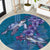 Hawaiian Turtle Love Couple Round Carpet - Sweet Hibiscus and Kakau Pattern Sapphire Color