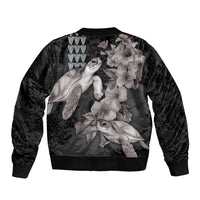 Hawaiian Turtle Love Couple Bomber Jacket - Sweet Hibiscus and Kakau Pattern Grayscale Color LT03 - Polynesian Pride