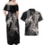 Hawaiian Turtle Love Couple Couples Matching Off Shoulder Maxi Dress and Hawaiian Shirt - Sweet Hibiscus and Kakau Pattern Grayscale Color