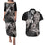 Hawaiian Turtle Love Couple Couples Matching Puletasi and Hawaiian Shirt - Sweet Hibiscus and Kakau Pattern Grayscale Color